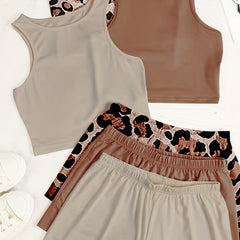 Sleeveless Crew Neck Pajama Set & Loose Shorts for Women