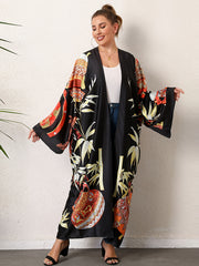  Boho Kimono Tribal Print Long Sleeve Beachwear