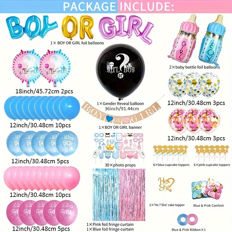 79pcs Gender Reveal Decoration Set with Foil Balloons & Print Balloons