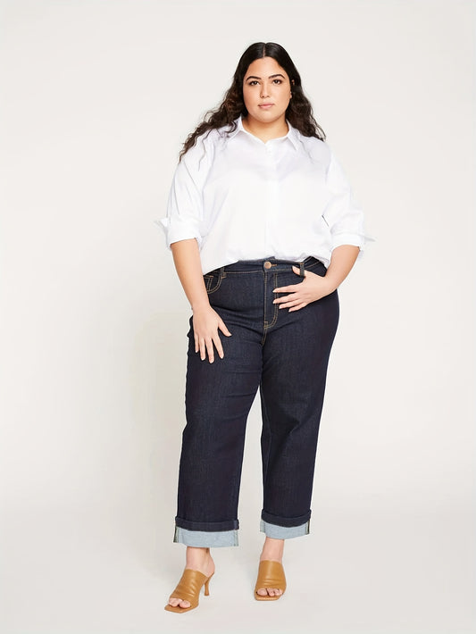  Solid Button Fly Straight Leg Jeans