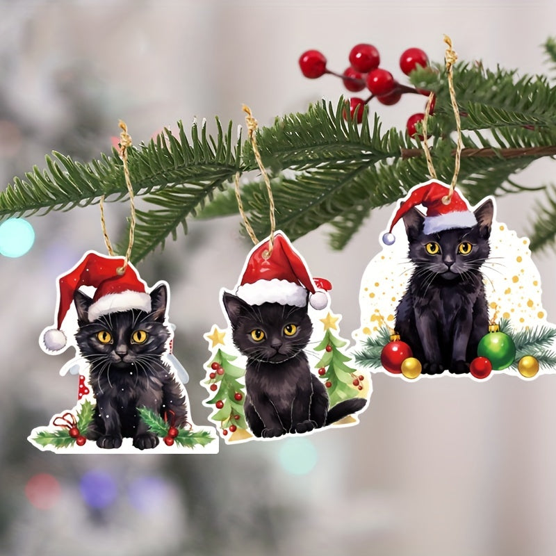 6pcs Cat Hanging Sign Christmas Party Decorations