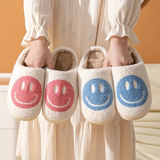 Women's Fuzzy Smile Face Slippers Warm Indoor Plush Shoes