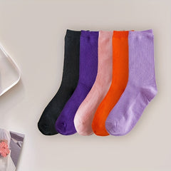 10 Pairs Women's Mid Tube Socks Comfy & Breathable Solid Color Stockings