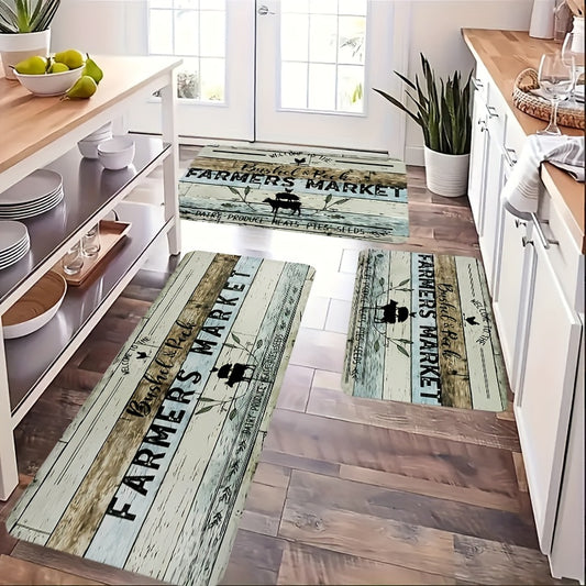 Vintage Kitchen Mat Colorful Wood Grain Pattern Rug Washable Rectangular Carpet