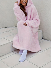Warm Hooded Robe with Pockets for Women
