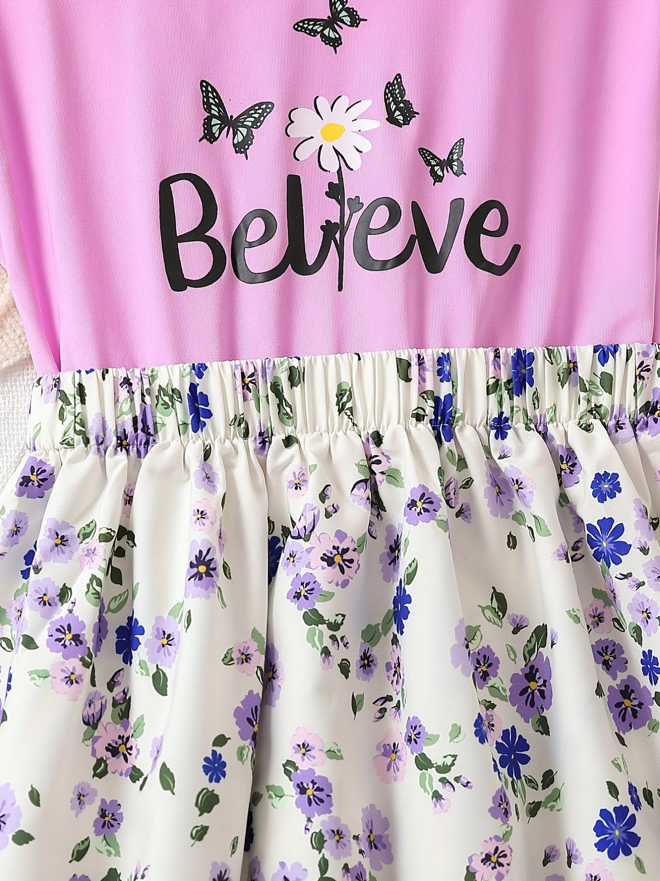 Girls Butterfly & Flowers Graphic Batwing Sleeve Princess Dress