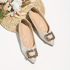 Women's Rhinestone Satin Flats Wedding Ballet Shoes