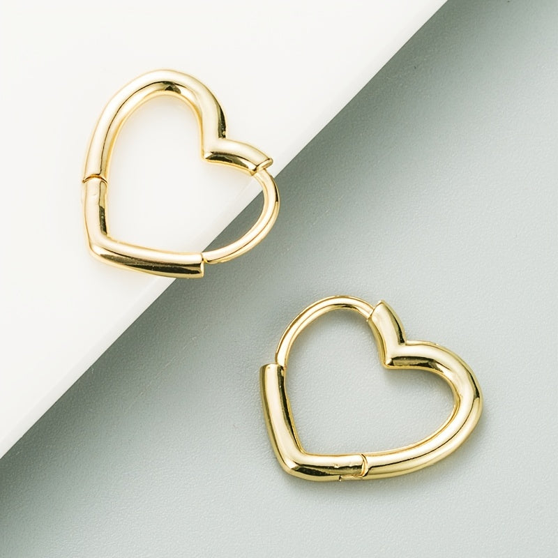 14K Plated Heart Hoop Huggie Earrings Classic Minimalist Women Girls Gift