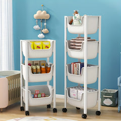 1pc Plastic Rolling Cart With Handle Storage Trolley Movable Storage Rack