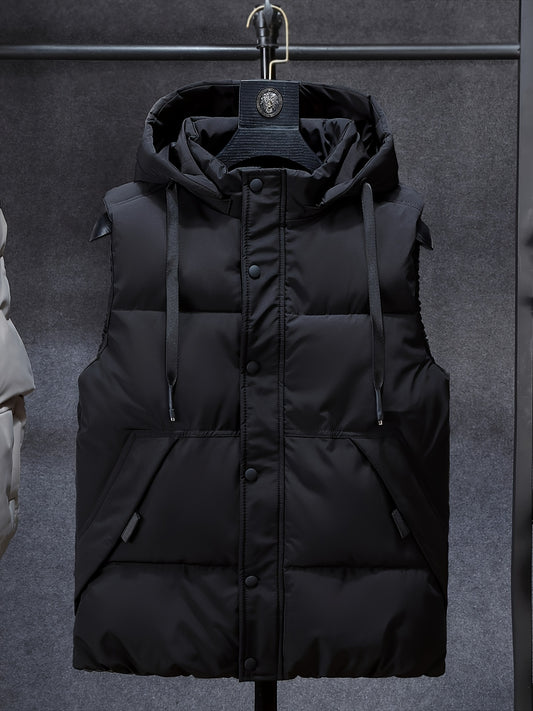 Men Sleeveless Down Thermal Hooded Vests Jackets Zipper Outdoor Winter Casual
