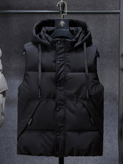Men Sleeveless Down Thermal Hooded Vests Jackets Zipper Outdoor Winter Casual