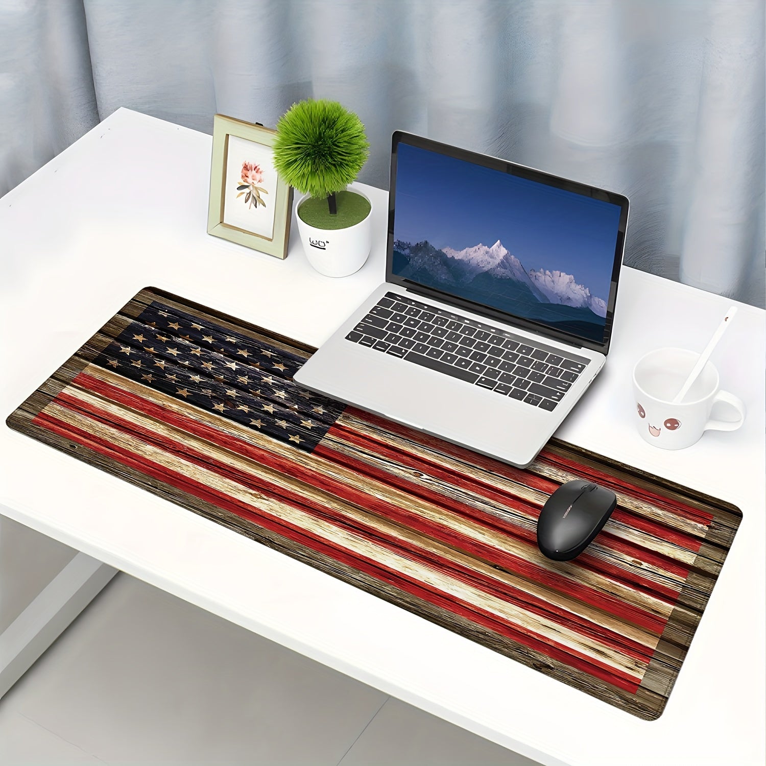 Vintage Flag On Wood Texture XL Gaming Mouse Pad Non Slip Rubber Base Desk Mat