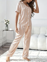 Satin Pajama Set Short Sleeve Top & Pants