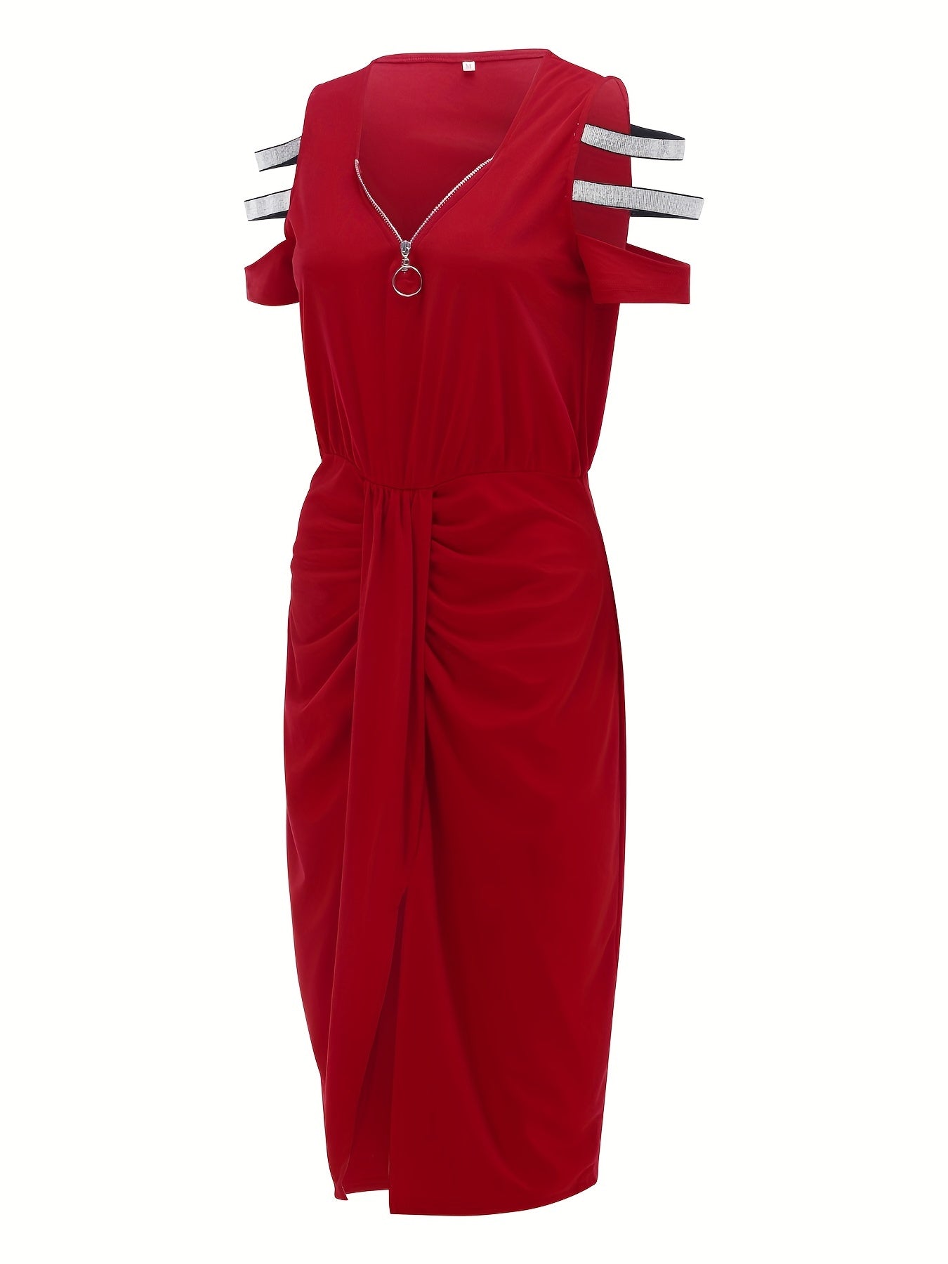 Solid Cut Out Dress Zipper Ruched Bodycon Summer Dress Women's Clothing