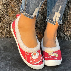 Santa Claus & Pet Dog Pattern Slip-On Shoes for Women