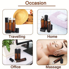 10pcs 10ml Amber Glass Roller Bottles With Stainless Steel Roller Balls And Caps