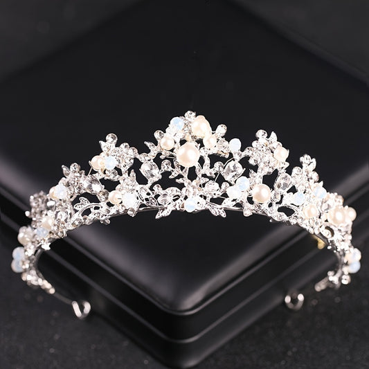 Silvery Crystal Faux Pearl Tiaras And Crowns Headband Rhinestone Hairband Bride