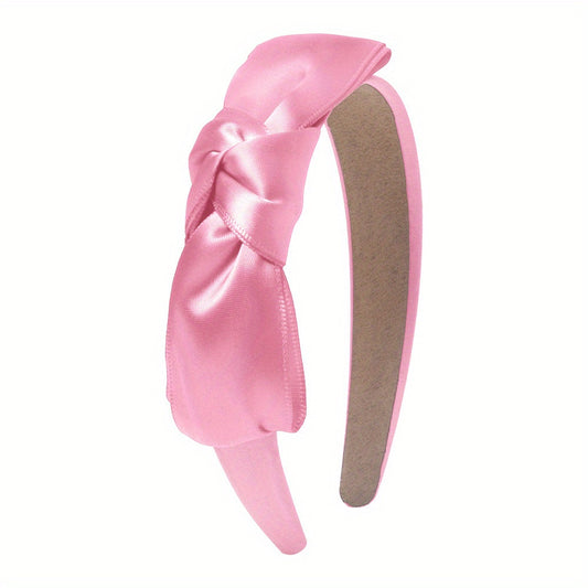 Vintage Bow Decor Headband Satin Head Hoop Solid Headdress Silky Hair Band Hair