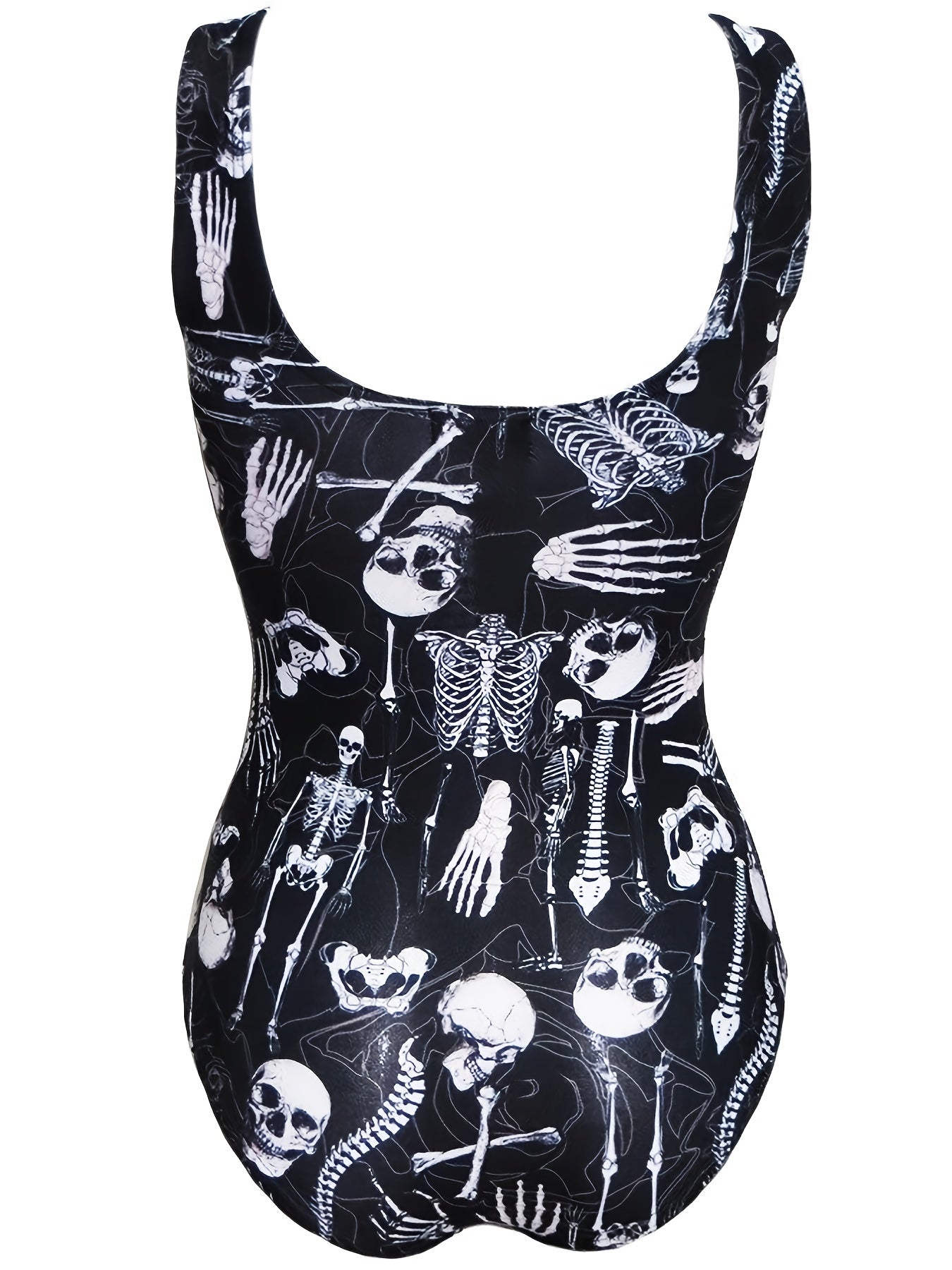  Skeleton Print Round Neck One Piece Bathing Suit
