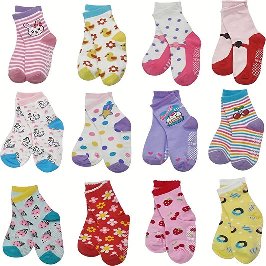 12 Pairs Kids Anti-Skid Crew Socks Breathable Comfy Children's Socks