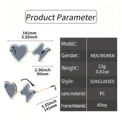 Y2K Heart Lightning Sunglasses Rhinestone Decorative Glasses