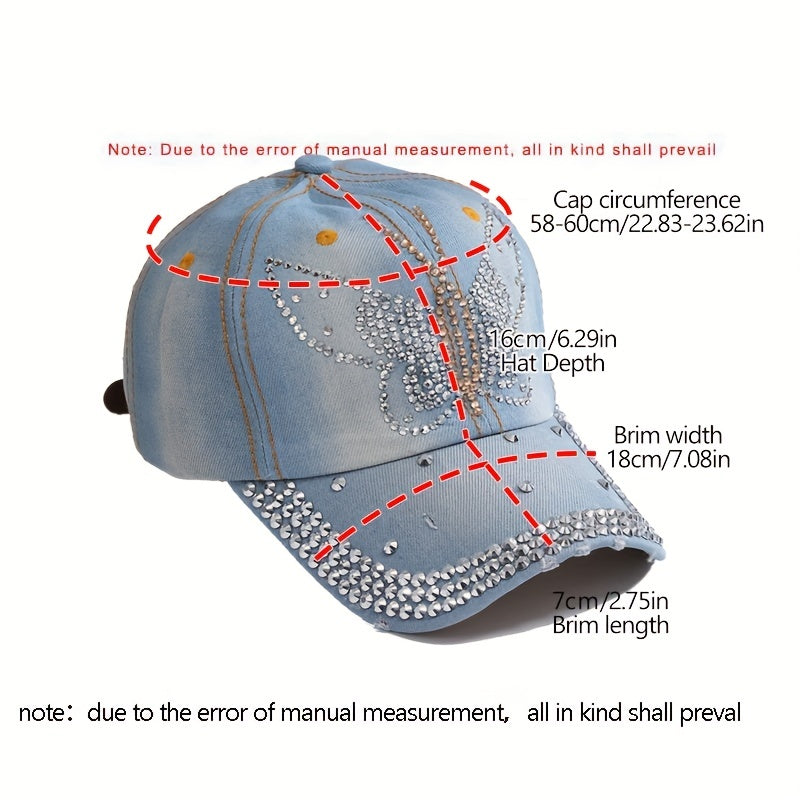 Y2K Rhinestone Baseball Cap Bling Butterfly Hat Sunscreen Hats