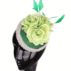 Vintage Rose Fascinator with Faux Pearl Lace Trim Toggle Closure
