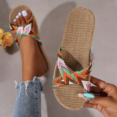 Colorful Knit Slides Open Toe Slip on Shoes Casual & Fashionable