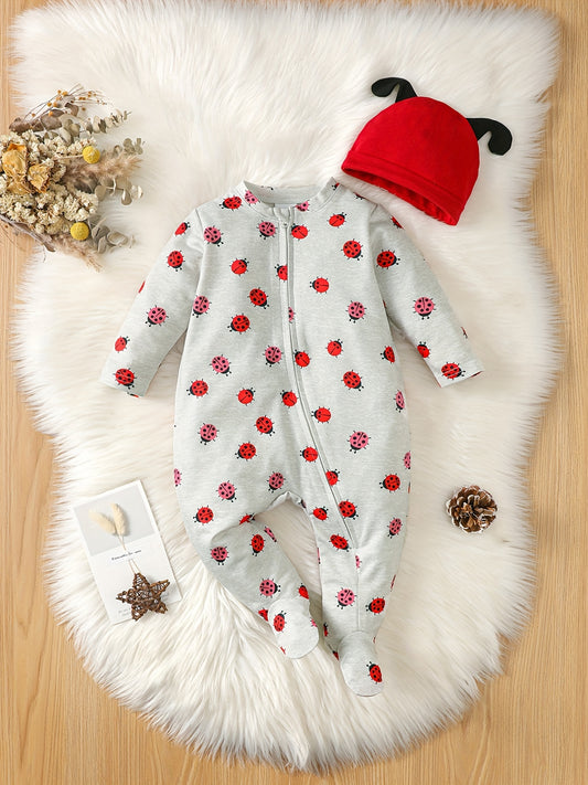 2pcs Baby Girls Ladybug Romper & Hat Set