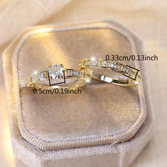 2pcs CZ Hollow Rings Set Men's Wedding Gorgeous Couple Ring Jewelry