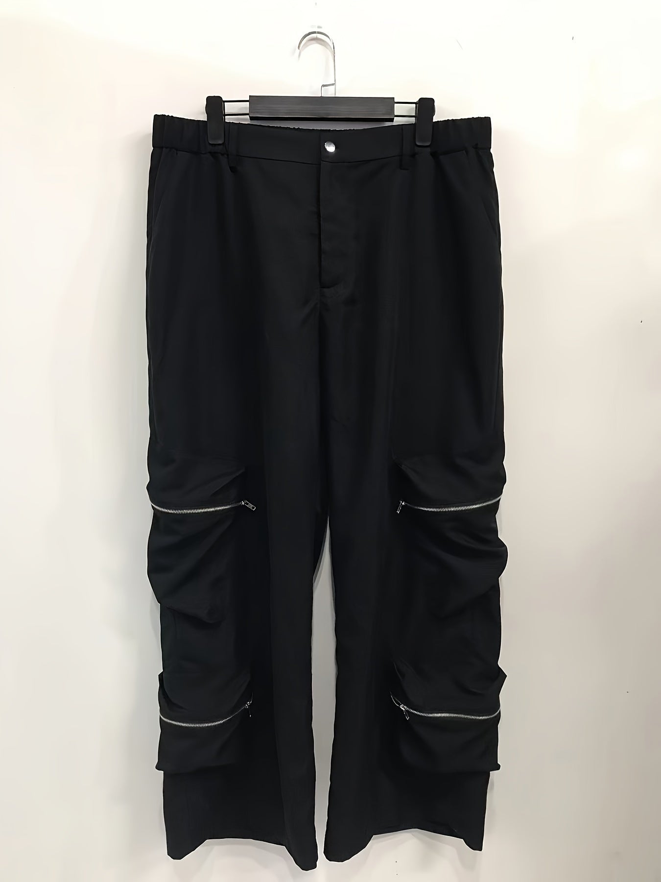  Solid High Rise Baggy Trousers With Pockets