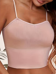 Solid Cami Crop Top V Neck Slim Fit Sleeveless Top