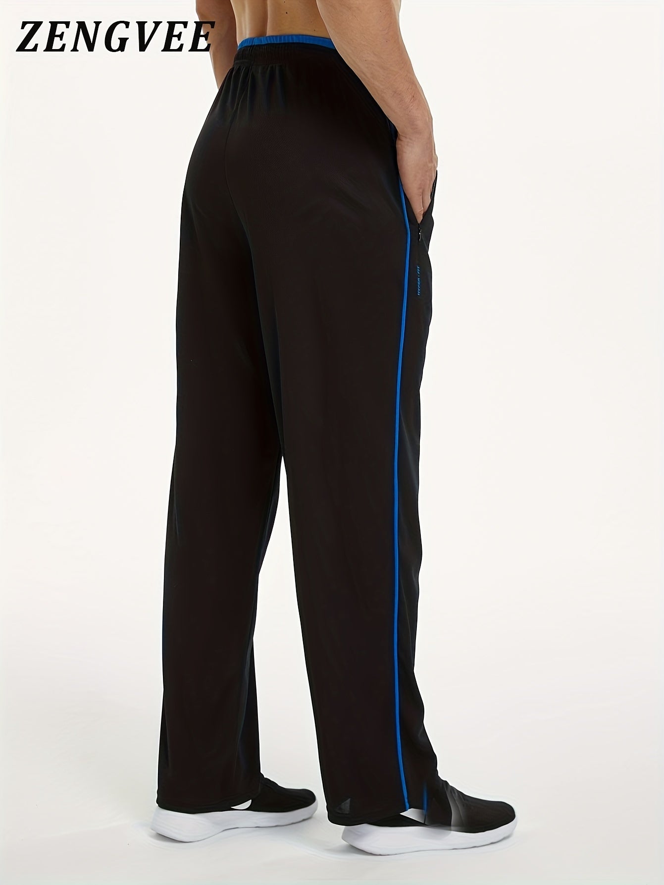 ZENGVEE Men's Stretch Pants Zip Pockets Breathable Trousers