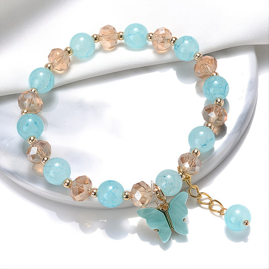 Beaded Butterfly Charm Bracelet Glass Sweet Jewelry Gift Yoga Meditation
