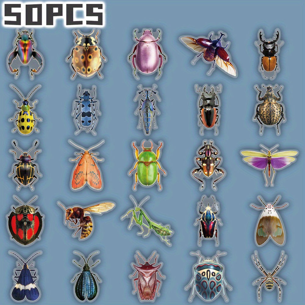 50pcs Insect Themed Transparent Stickers for Party & Home Decor