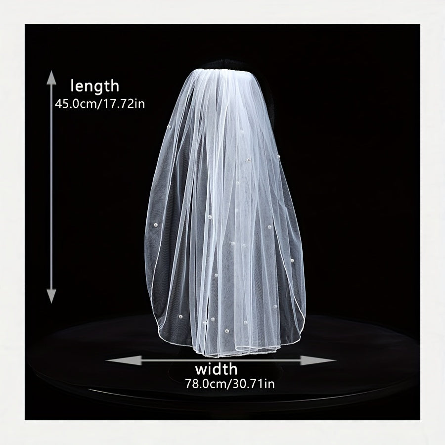 Bridal Veil with Simulated Pearl Embellishments for Wedding Ceremonies