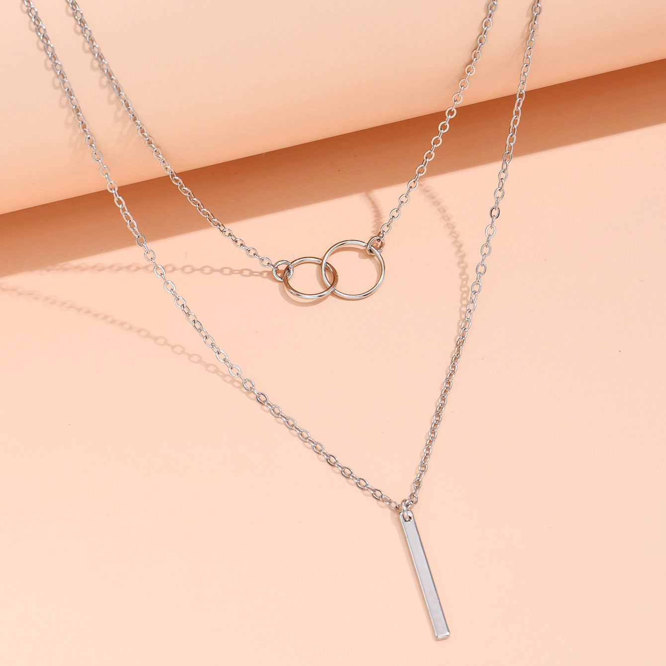 Rectangular Geometry Pendant Double Layer Necklace