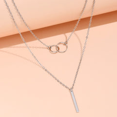 Rectangular Geometry Pendant Double Layer Necklace
