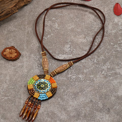 Vintage Long Sweater Chain Boho Resin Necklace Hand Braided Jewelry
