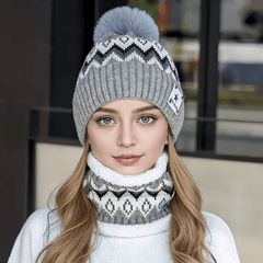 Cozy Winter Beanie Gray & Cable Pattern Ear Flap Hand Wash Festive Headwear