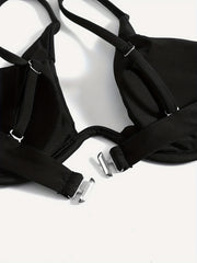 Mesh Tie Side Cover Up Solid Bikini Set