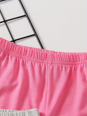 2pcs Girls' Contrast Binding Sports Shorts Set For Yoga Outfit