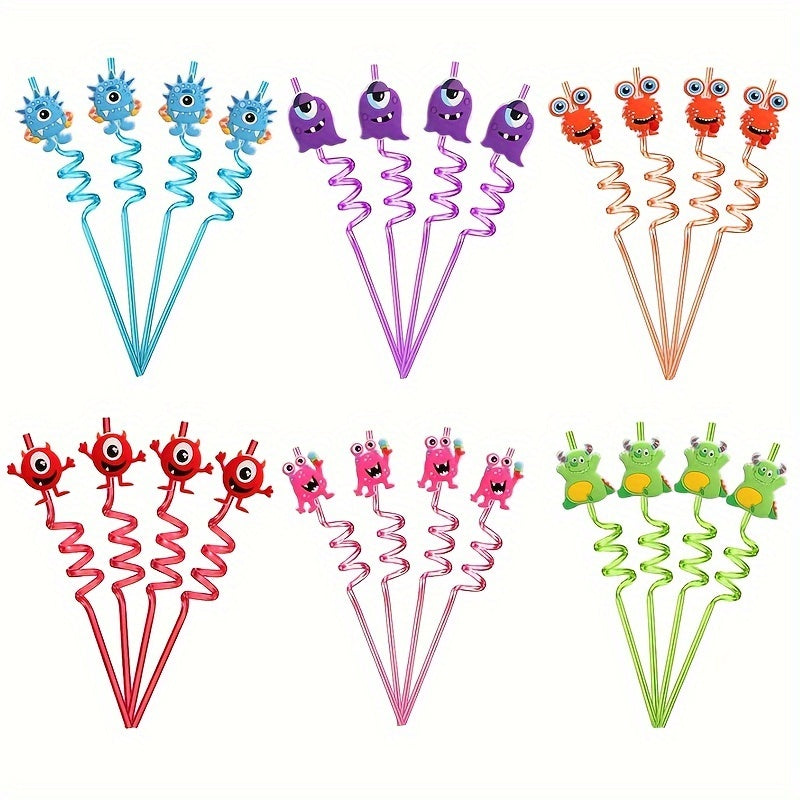 24 Pack Monster Themed Crazy Straws for Parties - PP Plastic