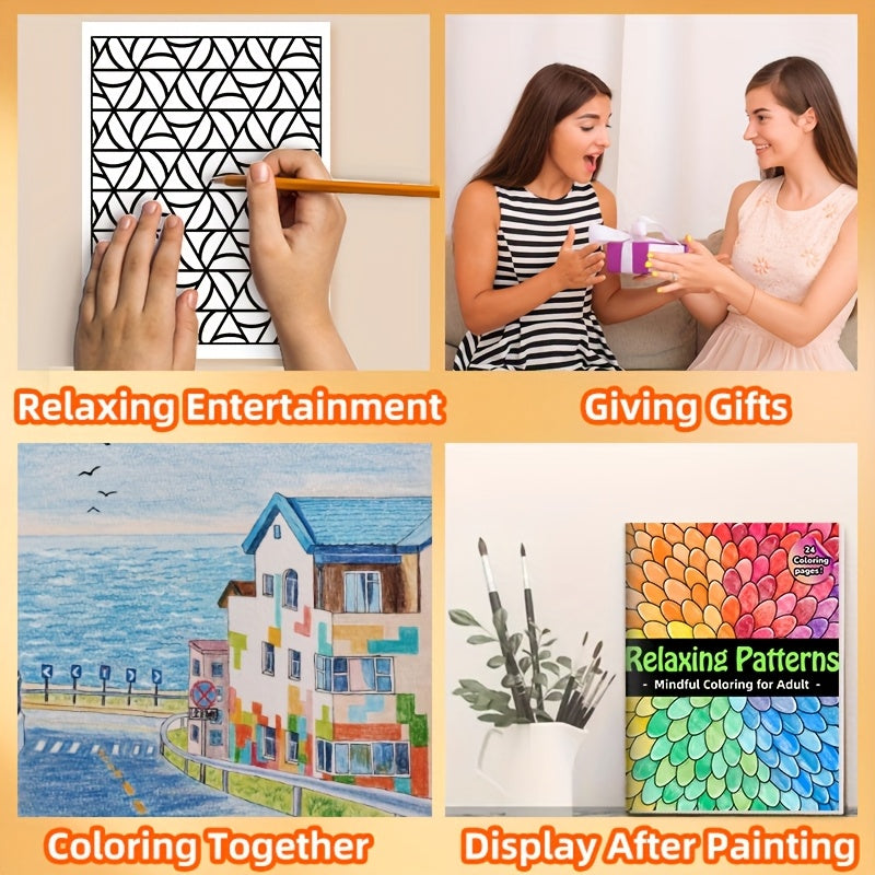 24 Page Adult Coloring Book Bold Geometric Patterns Smooth Cover Perfect Gift