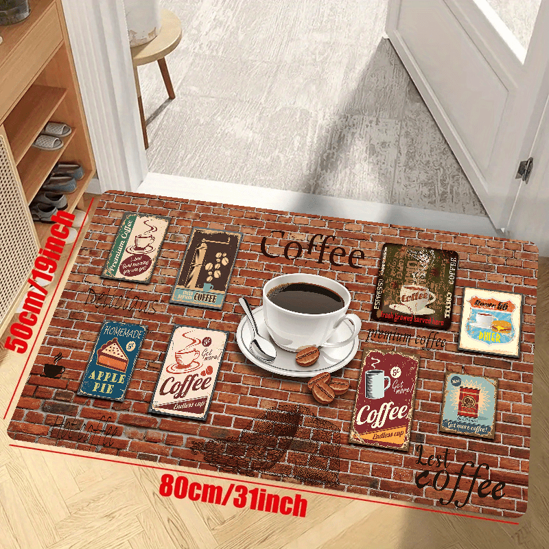 Soft Kitchen Rug Coffee Print Anti-Fatigue Waterproof Non-Slip Set