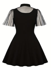  Women's Semi Sheer Polo Neck Dress