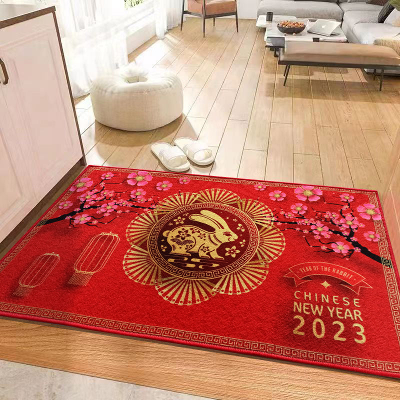 Loop Velvet Spring Celebration Red Door Mat Non Slip Entry Floor Mat