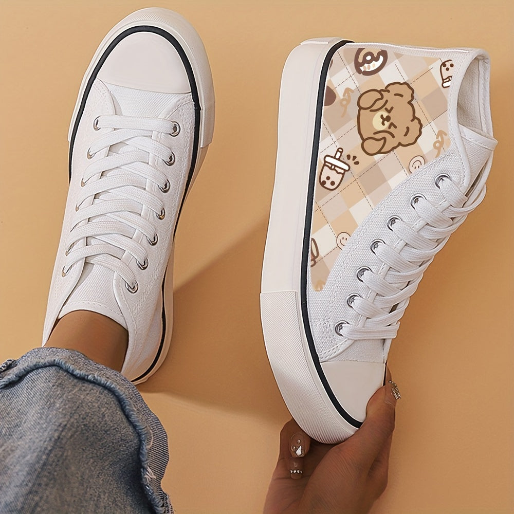 Girl's High Top Bear Pattern Skate Shoes Non Slip Lace Up Sneakers
