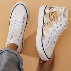 Girl's High Top Bear Pattern Skate Shoes Non Slip Lace Up Sneakers