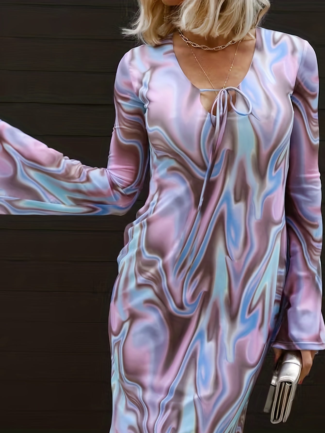  Women's Tie Dye Flare Sleeve Maxi Dress